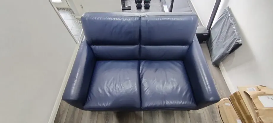DFS, Blue 2 Seater Leather Sofa