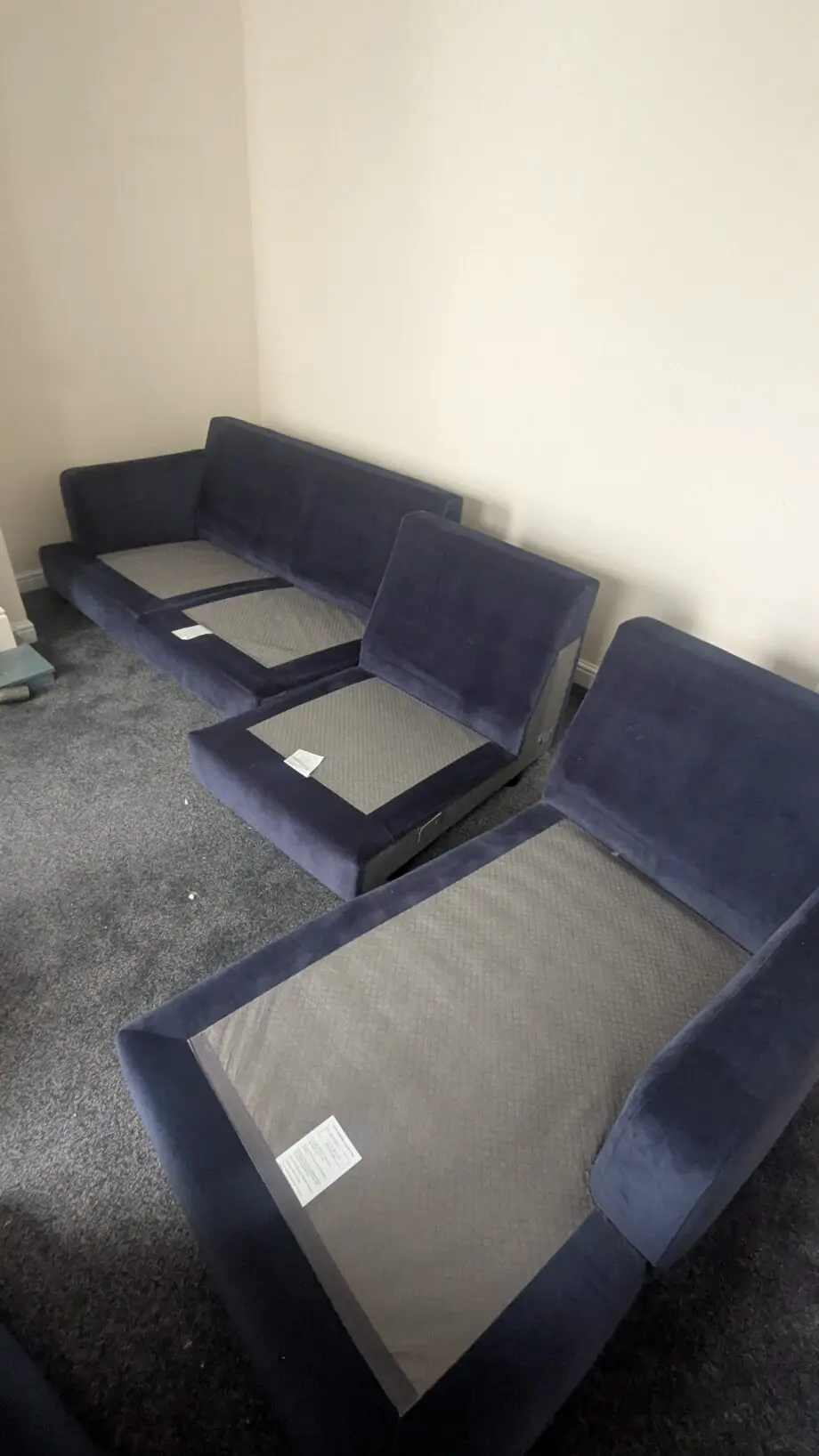 Velvet Blue 4 seater Chaise Sofa