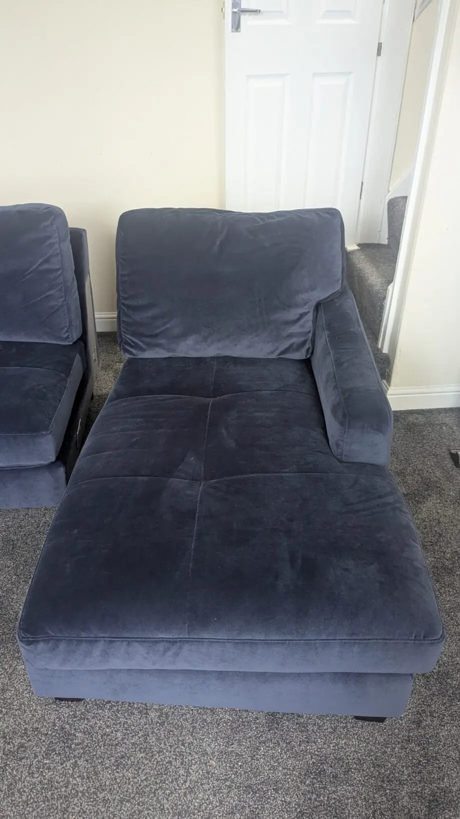 Velvet Blue 4 seater Chaise Sofa