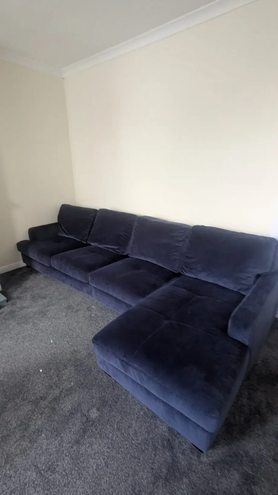 Velvet Blue 4 seater Chaise Sofa