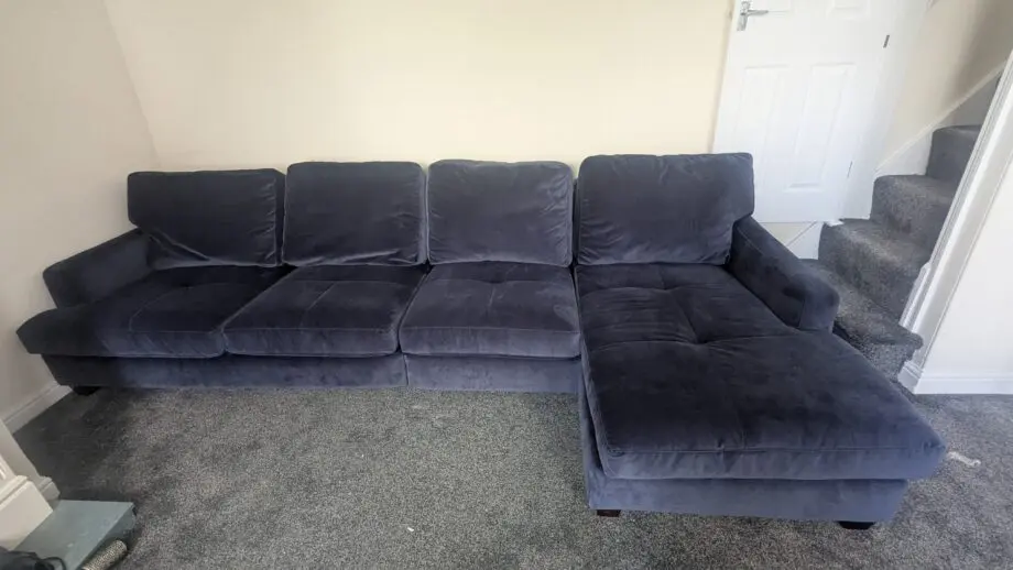 Velvet Blue 4 seater Chaise Sofa