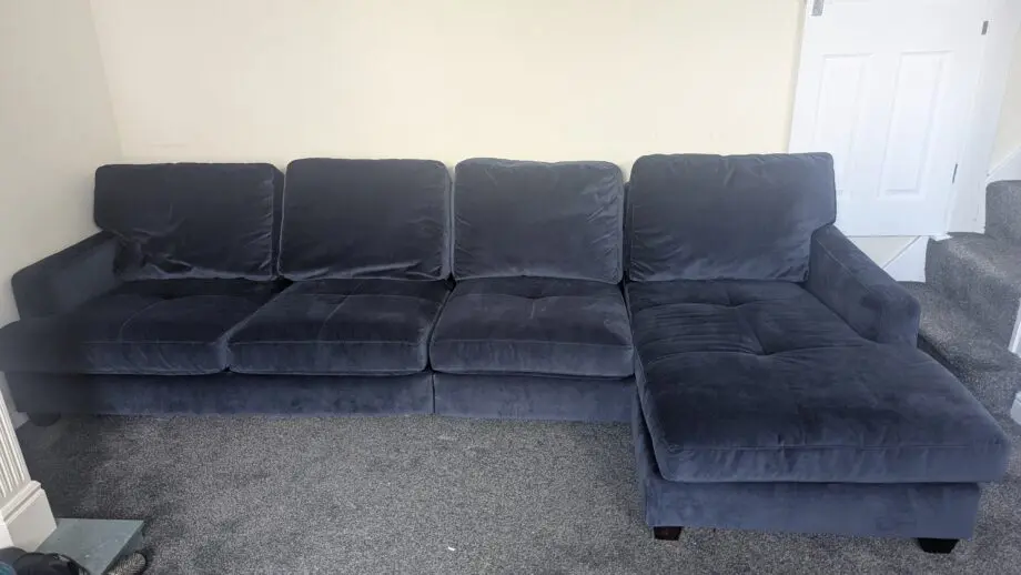 Velvet Blue 4 seater Chaise Sofa