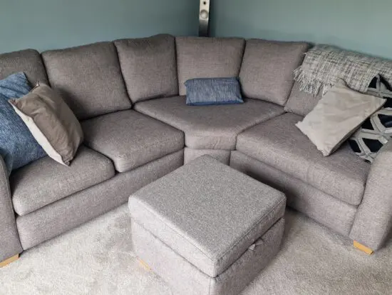 Grey corner Chicago sofa and opening foot stool - premium quality, custom made, AquaClean fabric