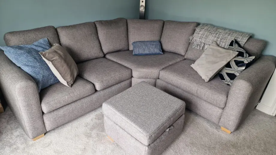 Grey corner Chicago sofa and opening foot stool - premium quality, custom made, AquaClean fabric