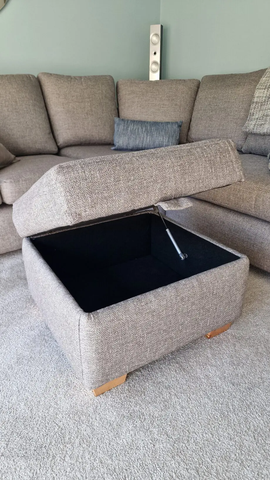 Grey corner Chicago sofa and opening foot stool - premium quality, custom made, AquaClean fabric