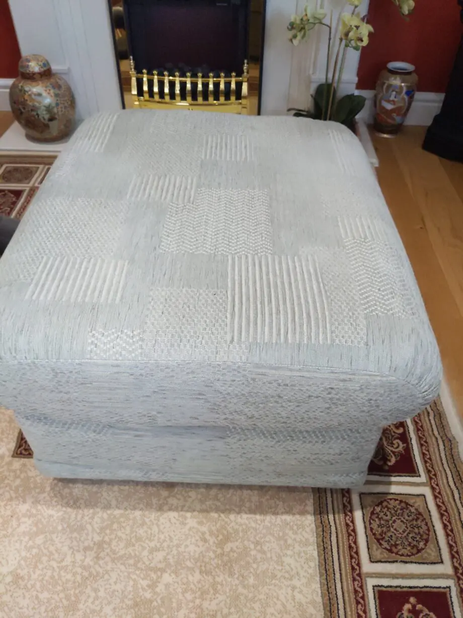 Furniture Village G Plan, high-backed 2 seater recliner sofa in grey with matching footstool
