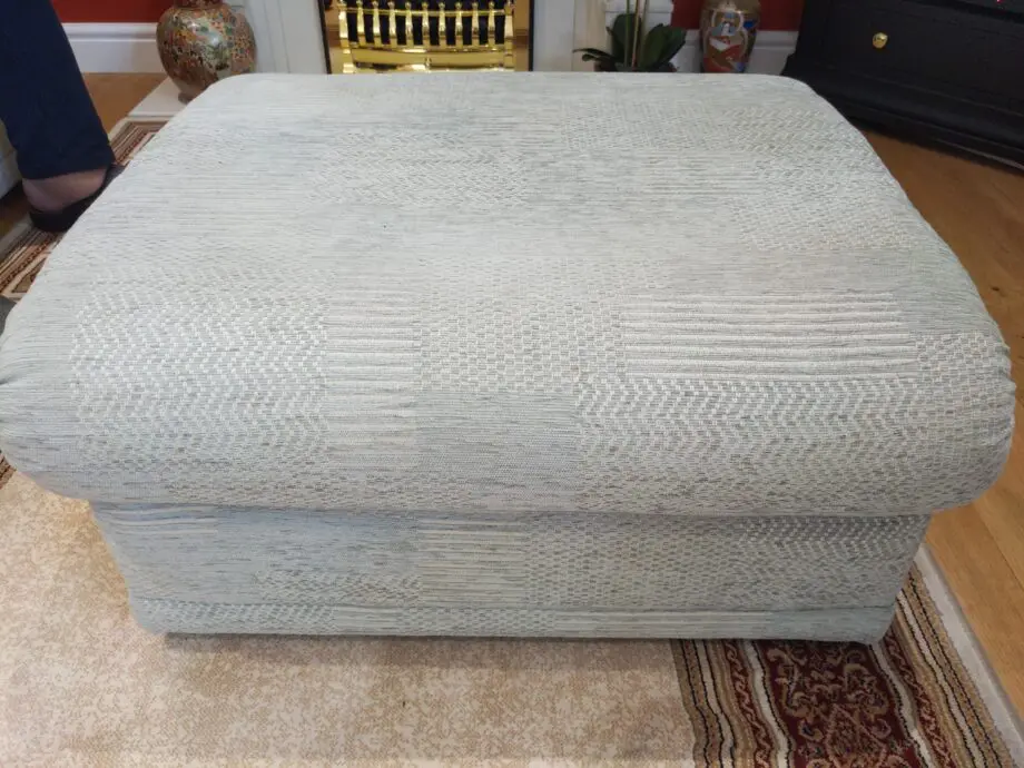 Furniture Village G Plan, high-backed 2 seater recliner sofa in grey with matching footstool