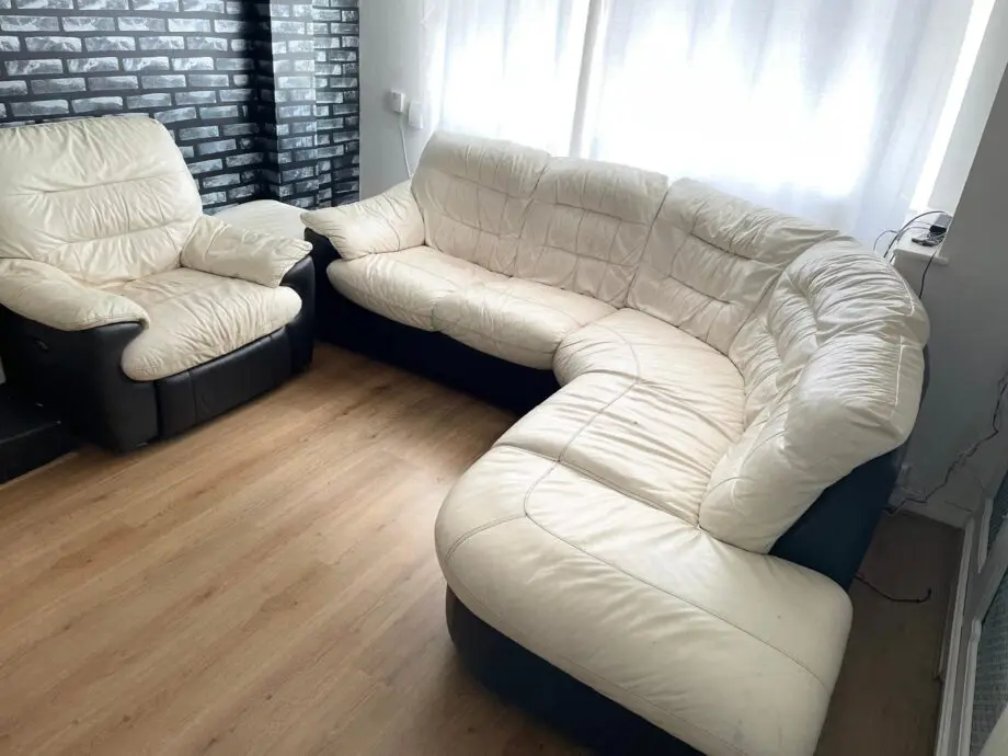 DFS cream corner sofa, a recliner sofa chair and a round corner sofa