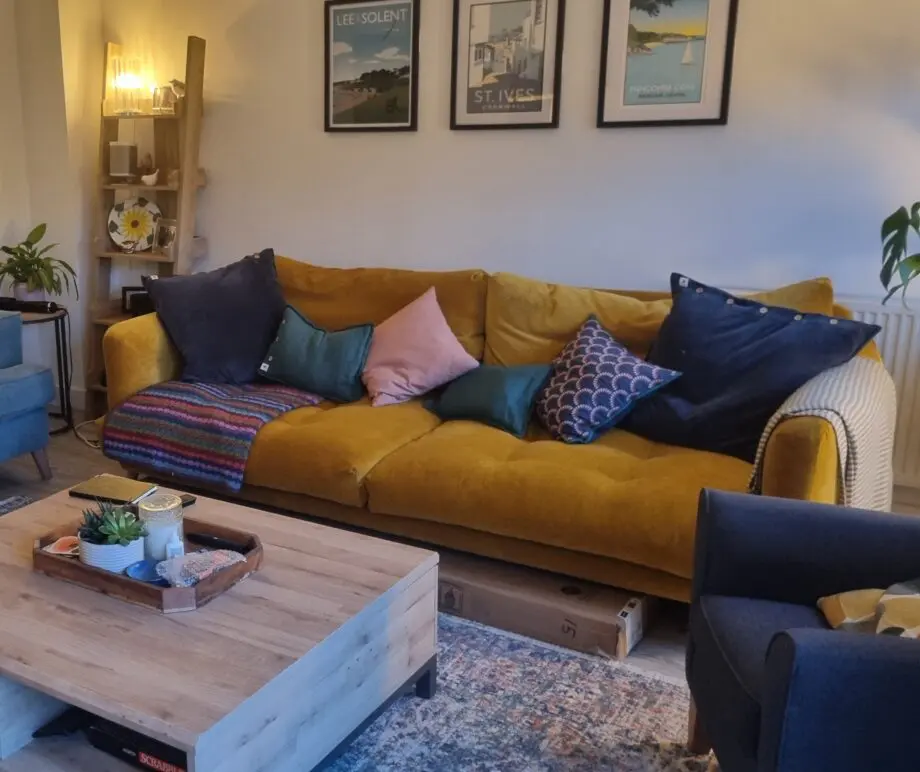 Loaf 'banoffee' extra large velvet mustard sofa