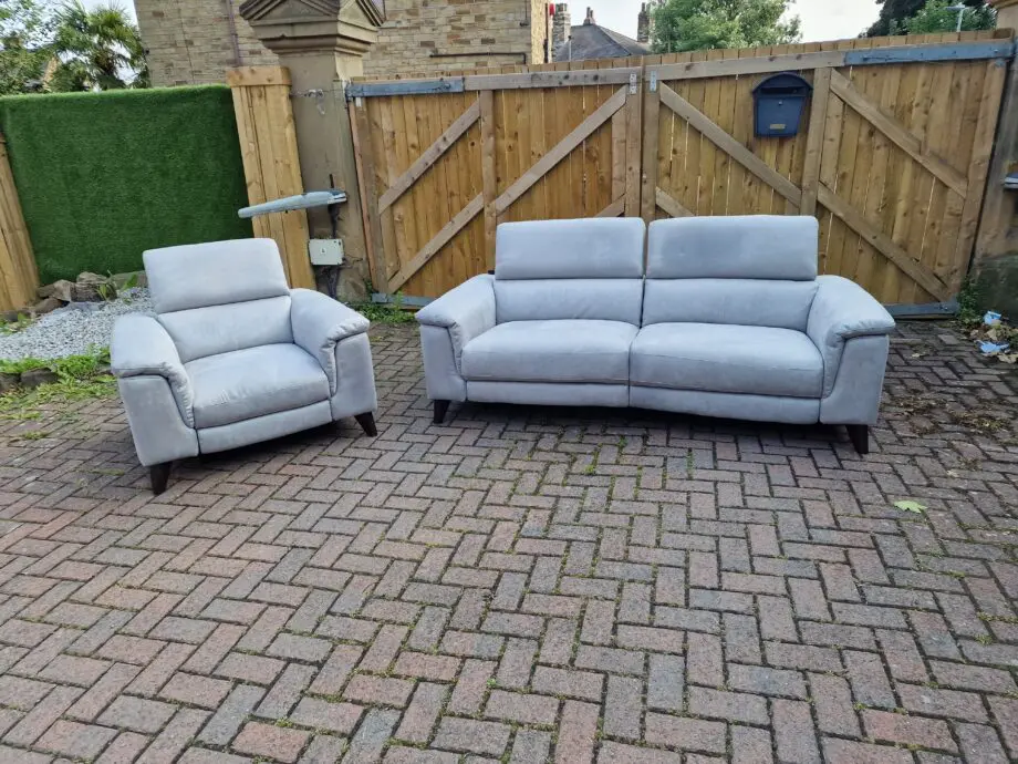 FURNITURE VILLAGE CONTEMPO ELECTRIC L2 SEATER SOFA & CHAIR Grey Plush Velvet