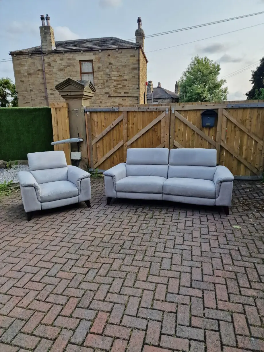FURNITURE VILLAGE CONTEMPO ELECTRIC L2 SEATER SOFA & CHAIR Grey Plush Velvet