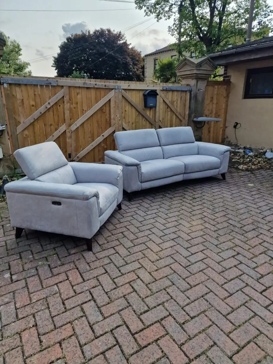 FURNITURE VILLAGE CONTEMPO ELECTRIC L2 SEATER SOFA & CHAIR Grey Plush Velvet