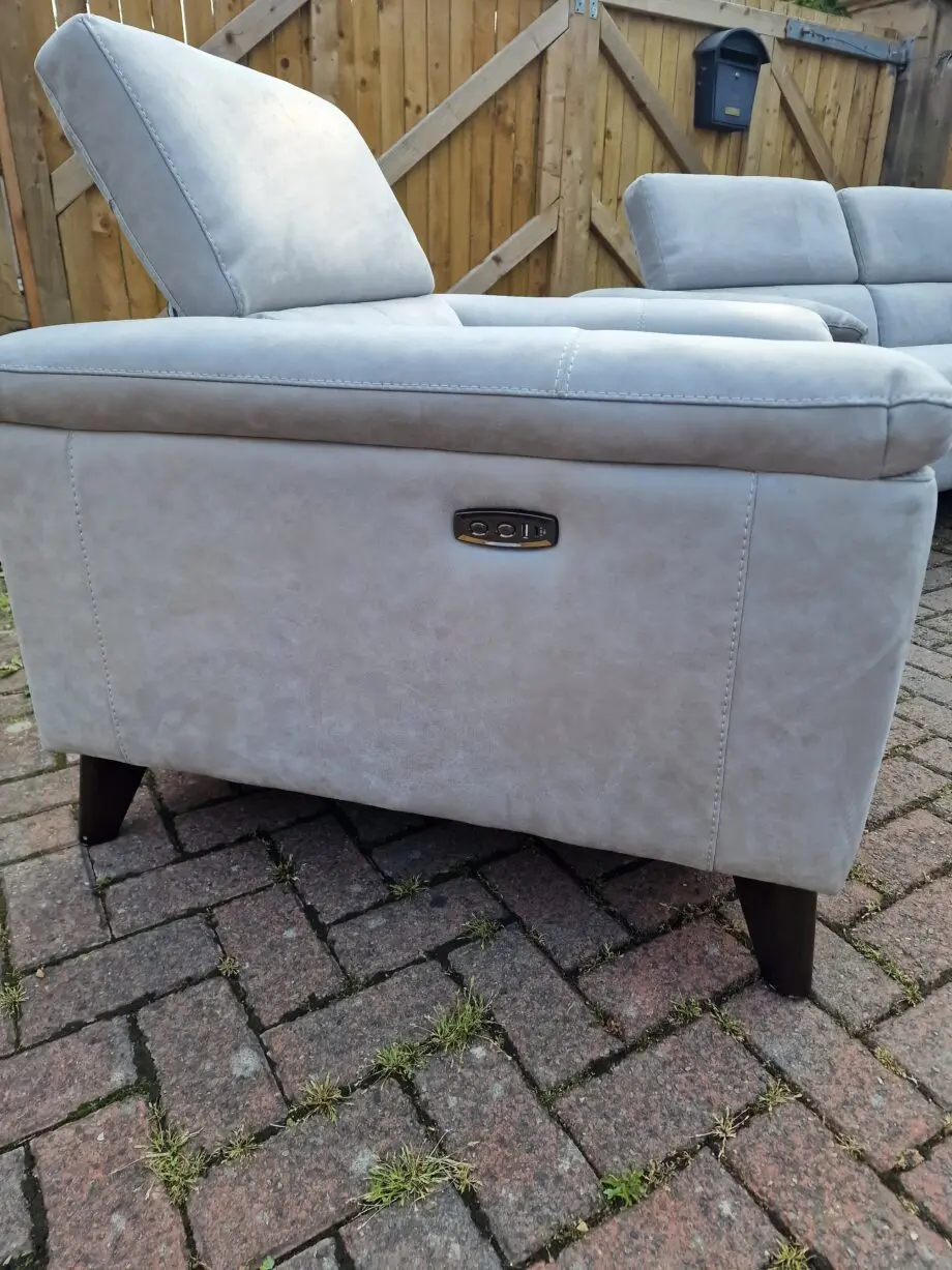 FURNITURE VILLAGE CONTEMPO ELECTRIC L2 SEATER SOFA & CHAIR Grey Plush Velvet