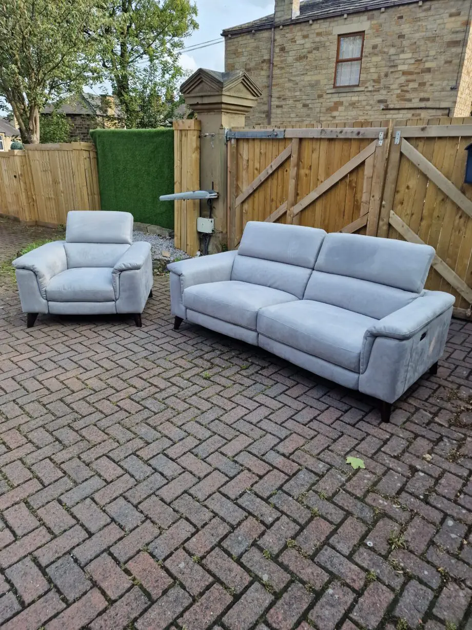FURNITURE VILLAGE CONTEMPO ELECTRIC L2 SEATER SOFA & CHAIR Grey Plush Velvet