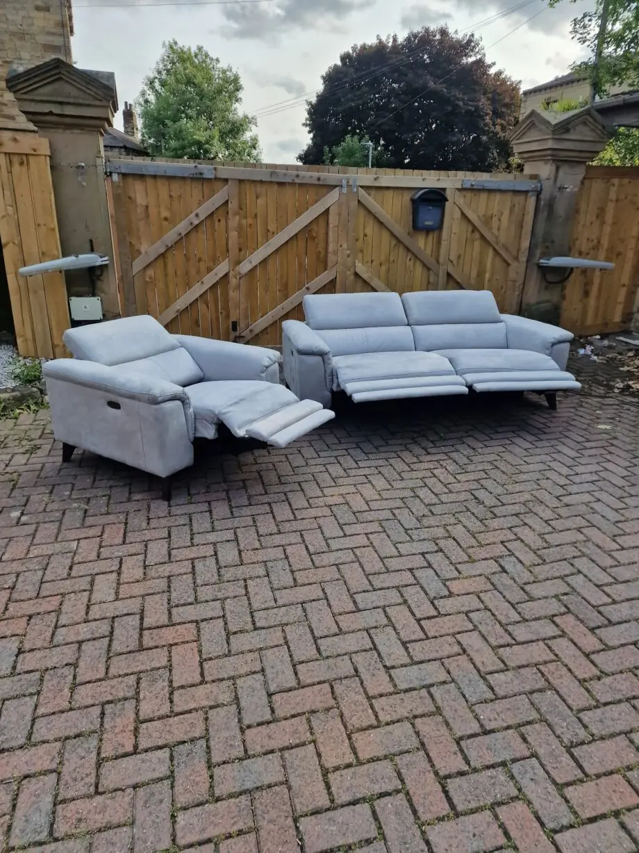 FURNITURE VILLAGE CONTEMPO ELECTRIC L2 SEATER SOFA & CHAIR Grey Plush Velvet