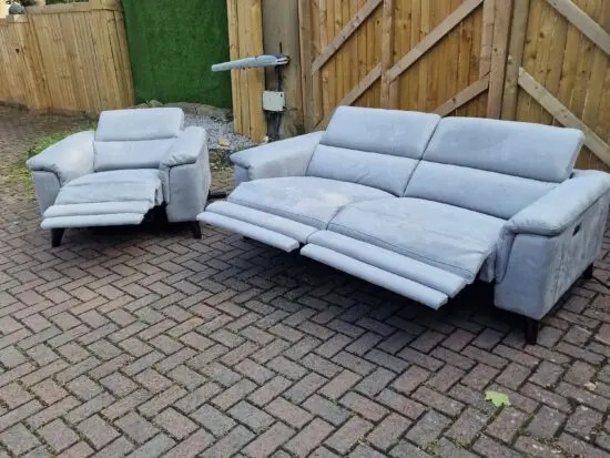 FURNITURE VILLAGE CONTEMPO ELECTRIC L2 SEATER SOFA & CHAIR Grey Plush Velvet