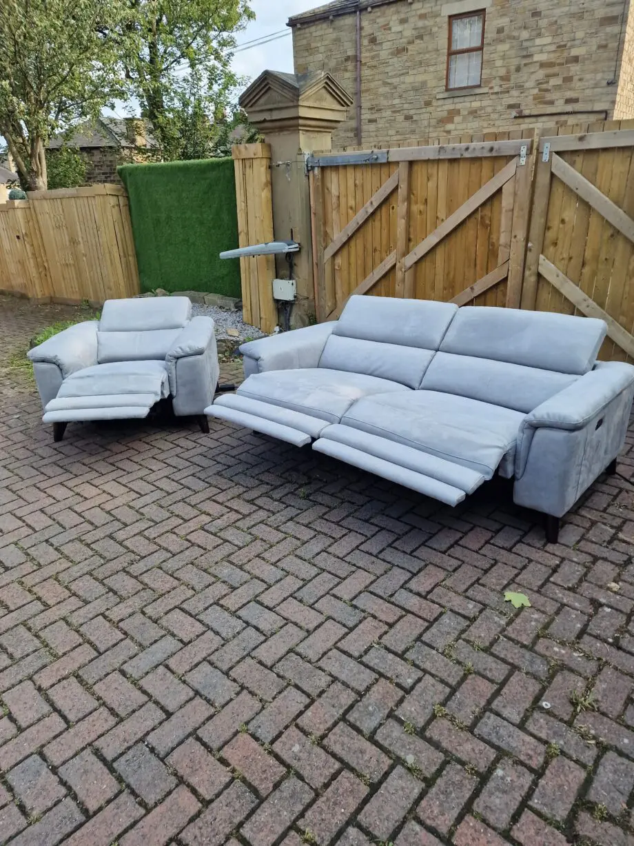 FURNITURE VILLAGE CONTEMPO ELECTRIC L2 SEATER SOFA & CHAIR Grey Plush Velvet