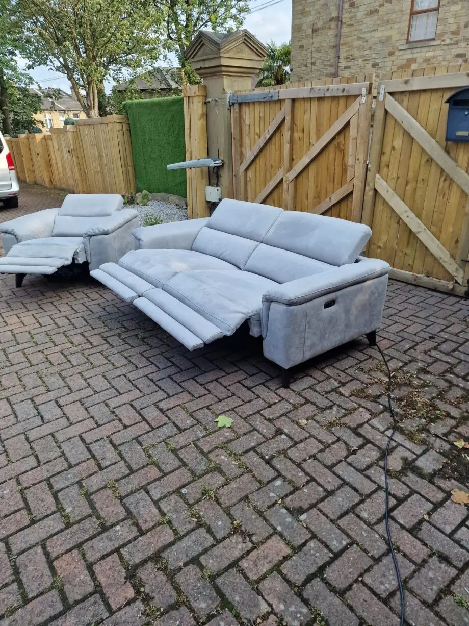 FURNITURE VILLAGE CONTEMPO ELECTRIC L2 SEATER SOFA & CHAIR Grey Plush Velvet