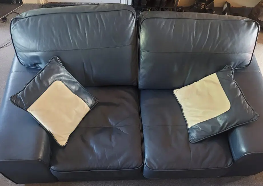 DFS Navy Blue 2 Seater Leather Sofa