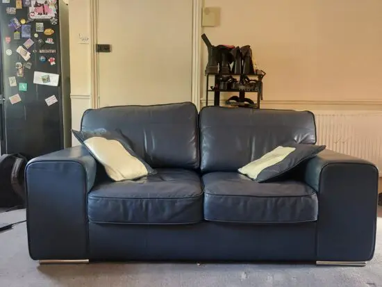 DFS Navy Blue 2 Seater Leather Sofa