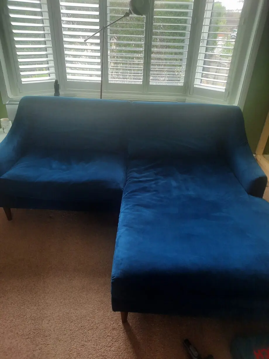Blue chaise lounge from Made.com in navy blur