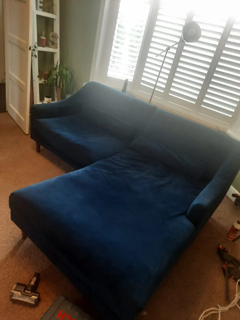 Blue chaise lounge from Made.com in navy blur