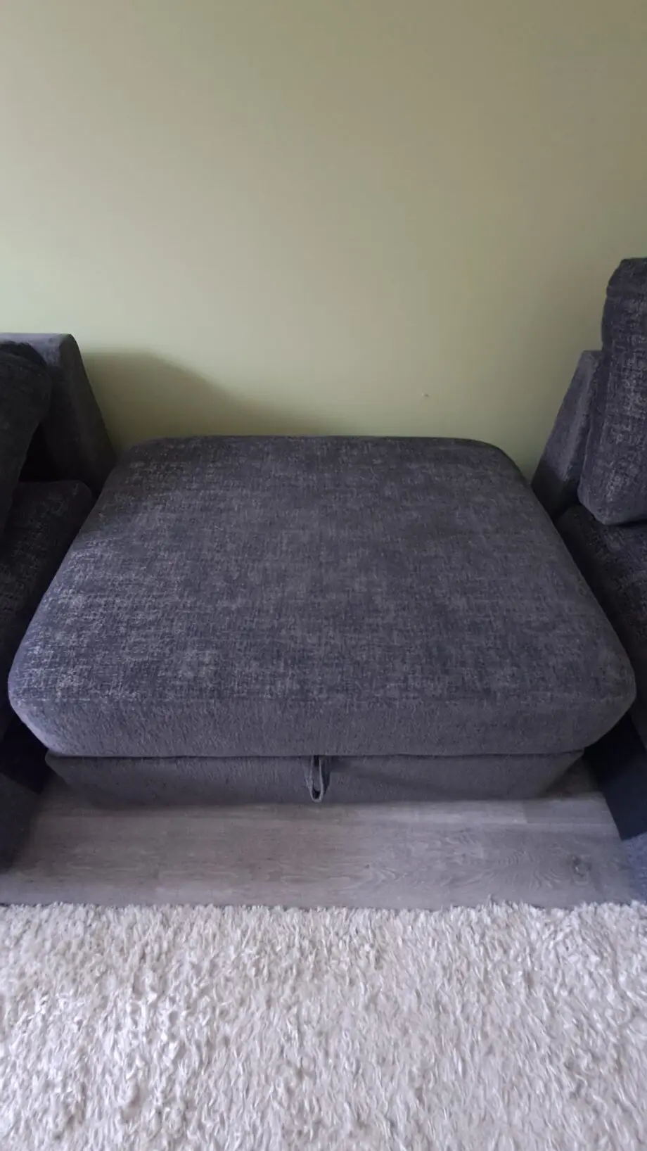 Oak furnitureland charcoal 2 seater sofa + armchair + 1 footstool with storage + 1 half moon footstool