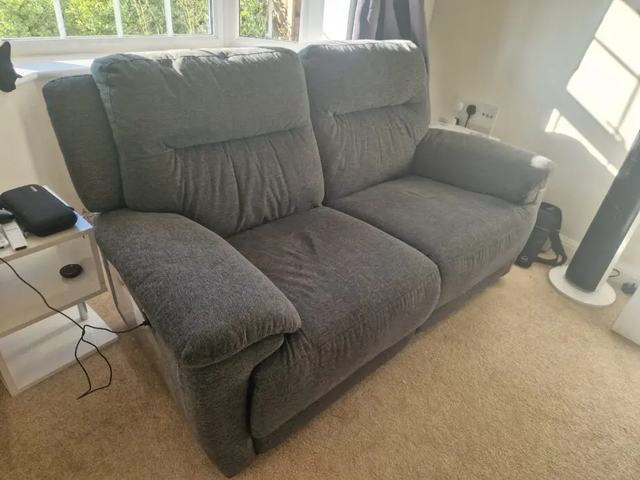 Furniture village Touch 2 seater Heavy duty Fabric sofa recliner with USB port and same another 2 seater sofa with non recliner and no USB port