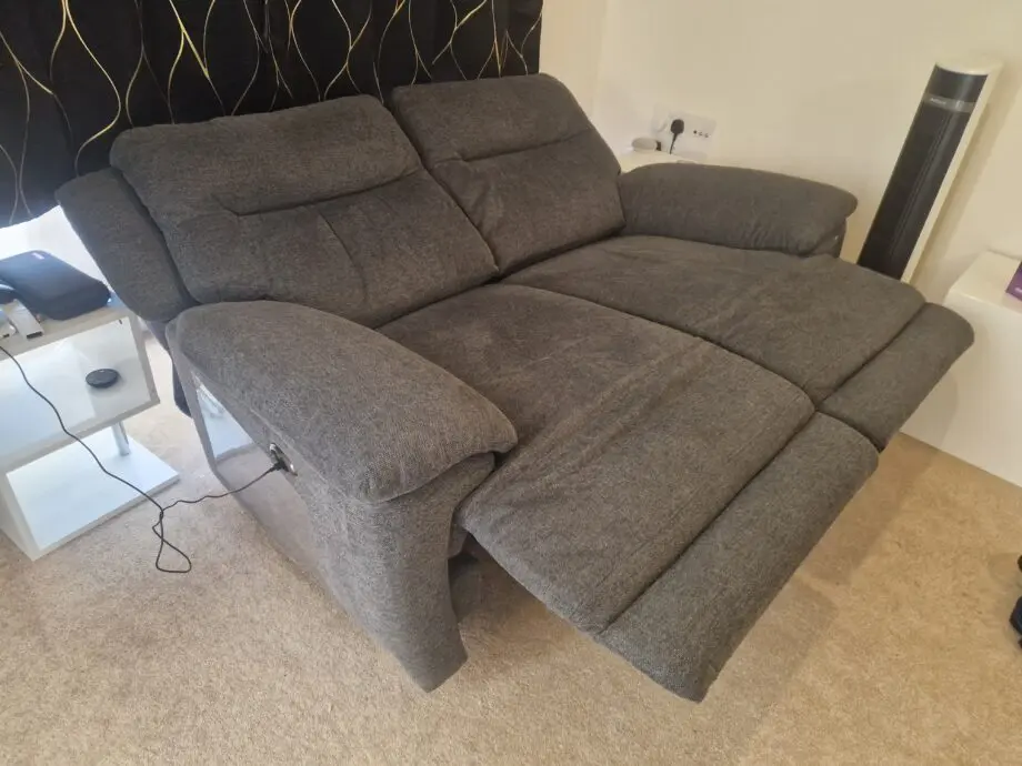 Furniture village Touch 2 seater Heavy duty Fabric sofa recliner with USB port and same another 2 seater sofa with non recliner and no USB port