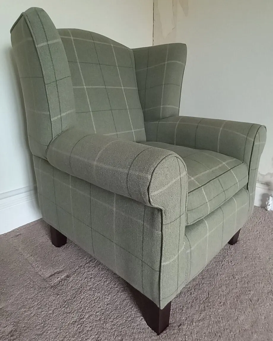 Sloane & Sons Wingback Green Tweed Chair