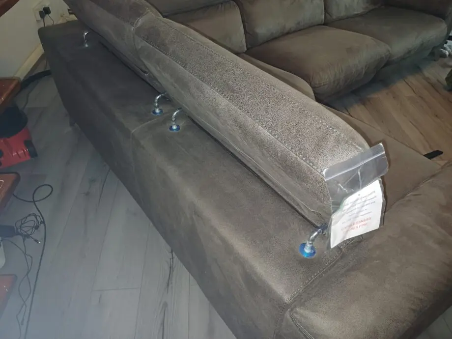 DFS brown suede corner sofa.