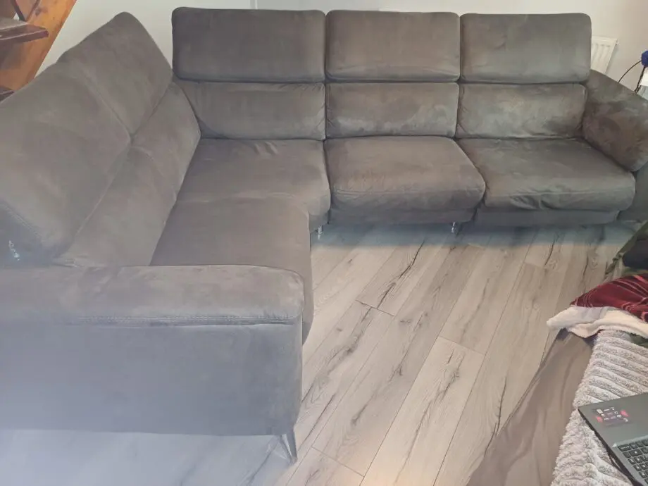DFS brown suede corner sofa.