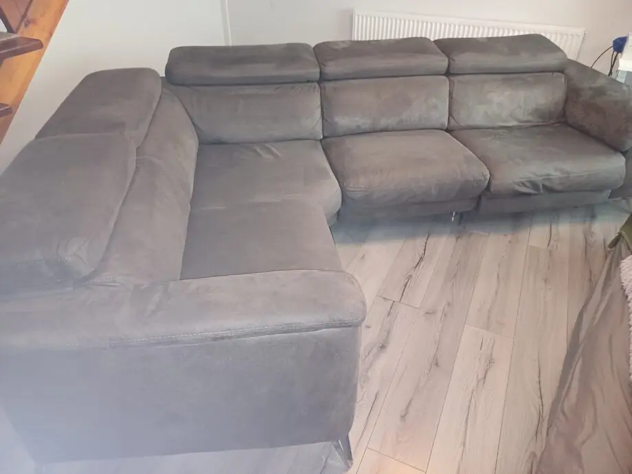 DFS brown suede corner sofa.