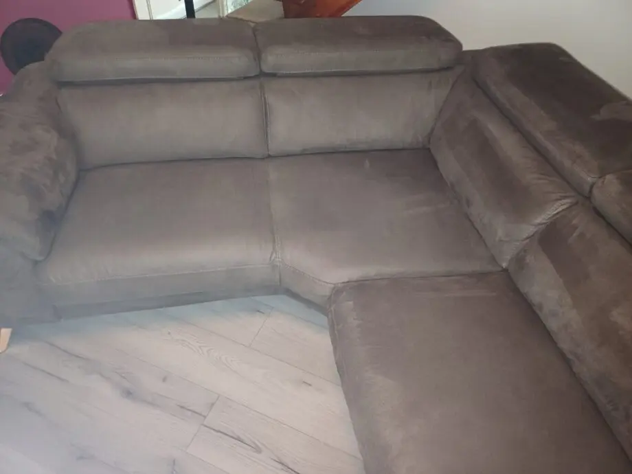 DFS brown suede corner sofa.