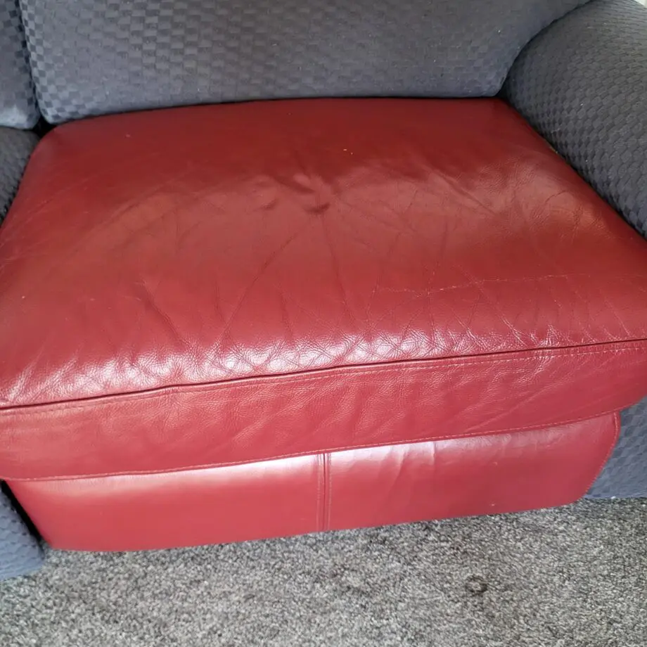 DFS, Red (Grey sofa covers) Leather Recliner Sofa and Chair