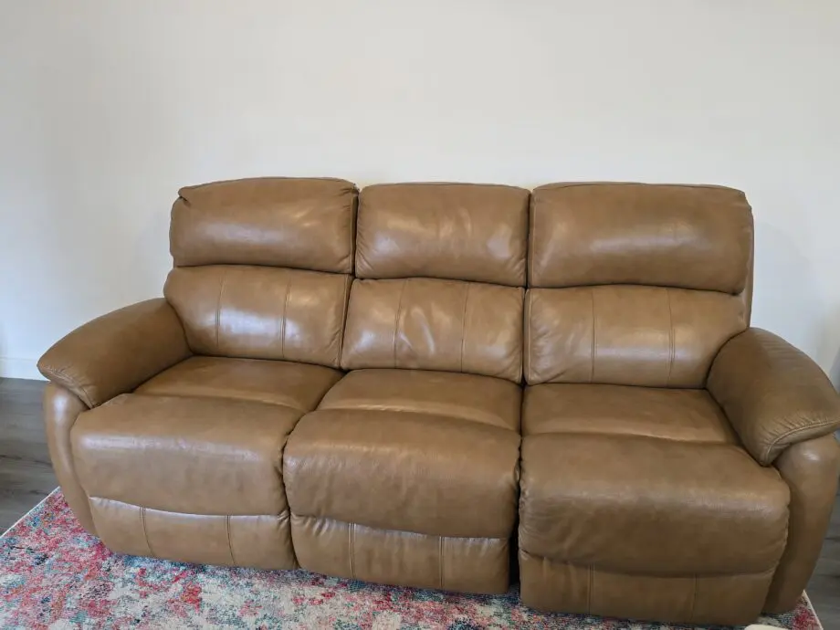 Brown leather recliner sofa 3 seater power adjustable