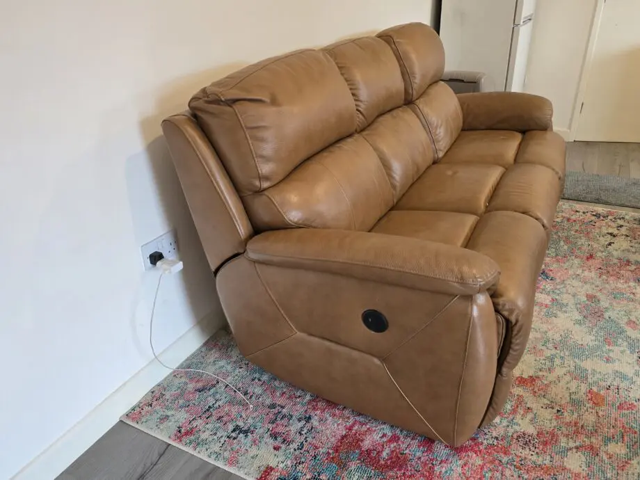 Brown leather recliner sofa 3 seater power adjustable