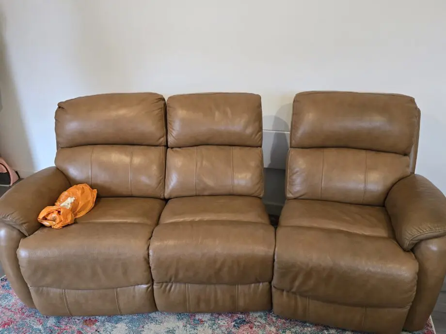 Brown leather recliner sofa 3 seater power adjustable