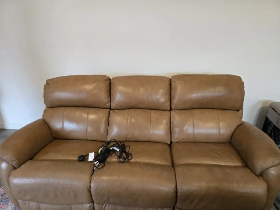 Brown leather recliner sofa 3 seater power adjustable