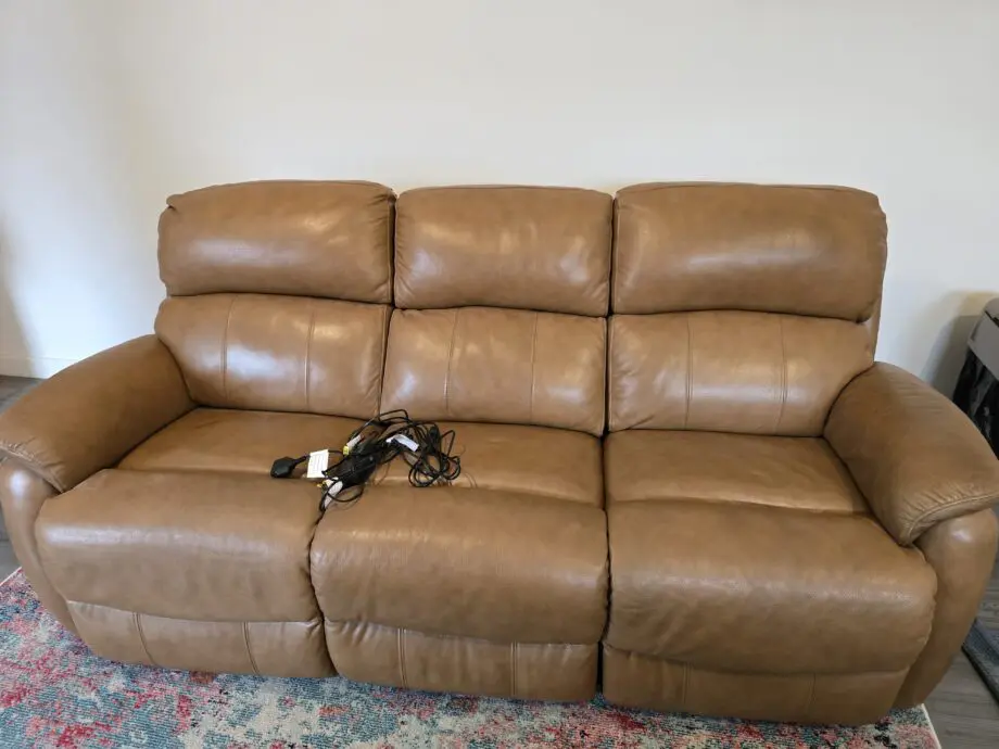 Brown leather recliner sofa 3 seater power adjustable
