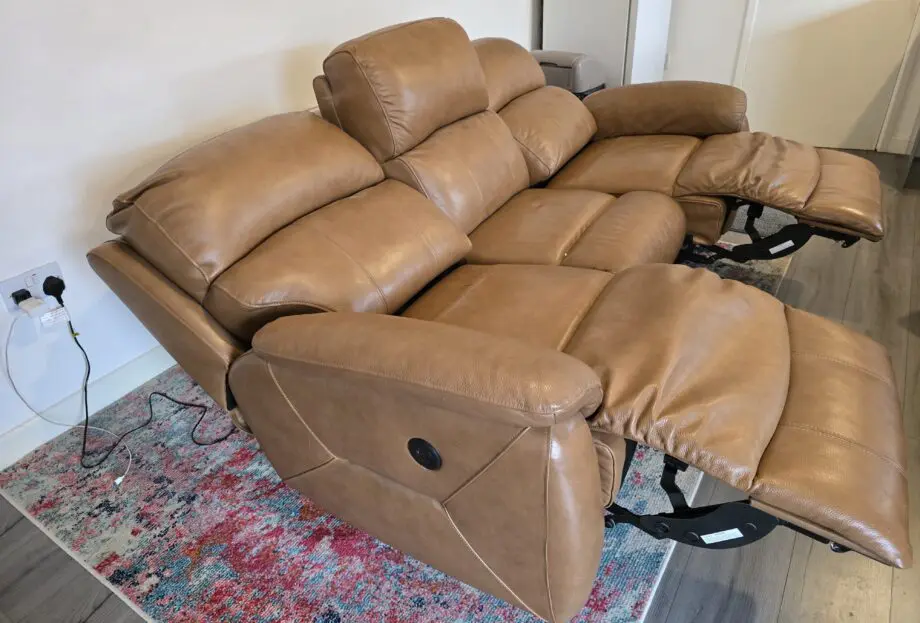 Brown leather recliner sofa 3 seater power adjustable