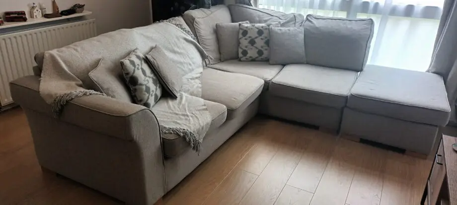 Good condition stylish used corner sofa available for sale (cushions included)