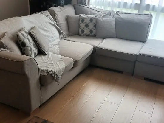 Good condition stylish used corner sofa available for sale (cushions included)