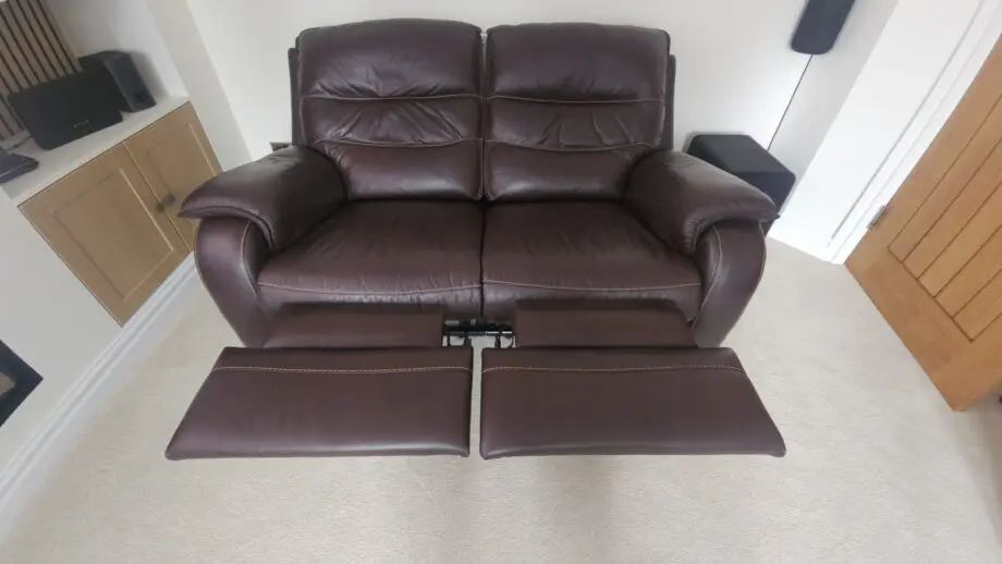 Brown leather 3 piece suite (Electric Recliner 3 Seater, 2 Seater & Footstool)