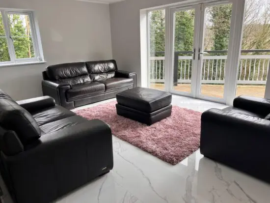 DFS complete leather sofa set with rug