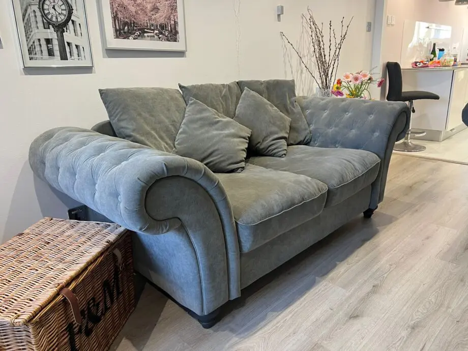 2x Grey Two-Seater Sofa Club Sofas