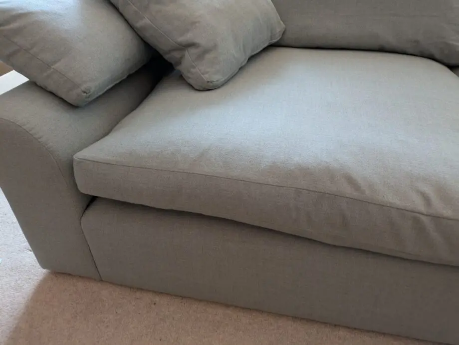 Large right hand Loaf Cuddlemuffin Modular Corner Sofa in Sea Fog Clever Woolly Fabric