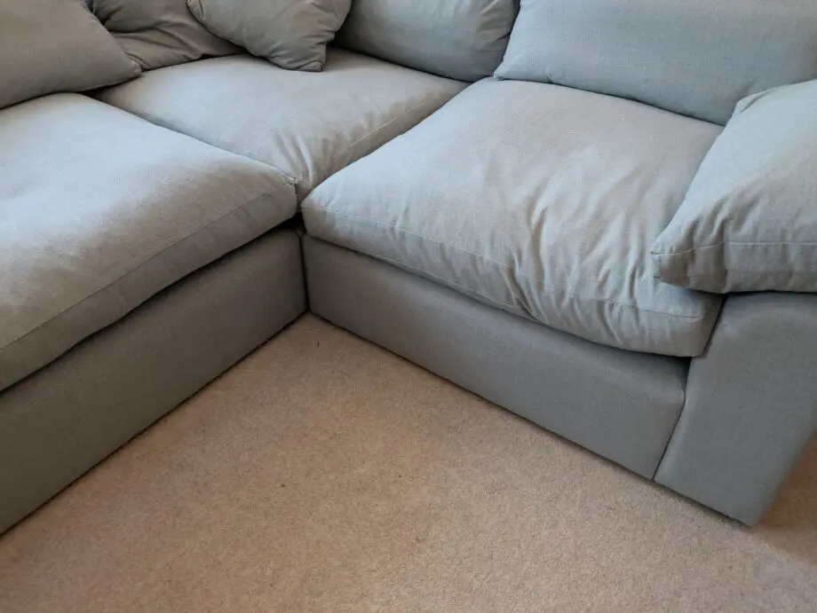 Large right hand Loaf Cuddlemuffin Modular Corner Sofa in Sea Fog Clever Woolly Fabric