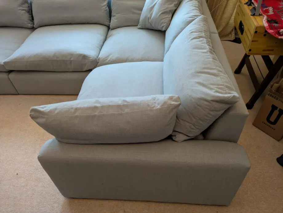 Large right hand Loaf Cuddlemuffin Modular Corner Sofa in Sea Fog Clever Woolly Fabric