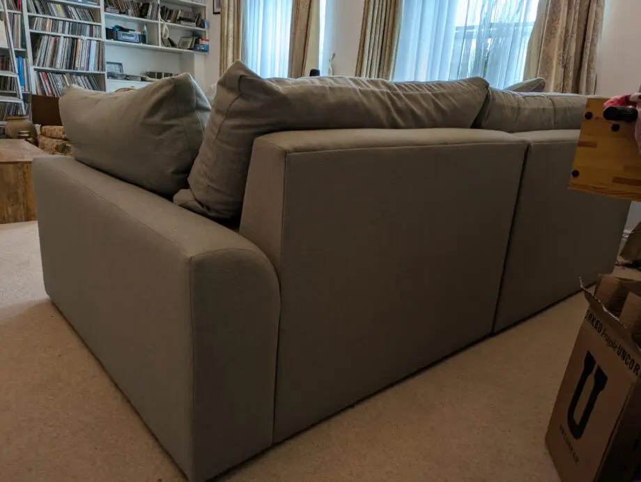 Large right hand Loaf Cuddlemuffin Modular Corner Sofa in Sea Fog Clever Woolly Fabric